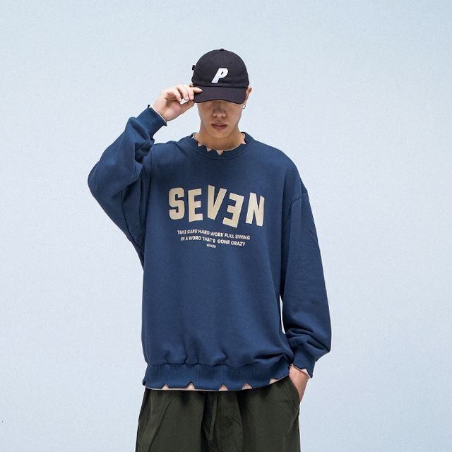 予約販売】 トレーナー ダメージ加工 スエット ネイビー グレー 長袖
