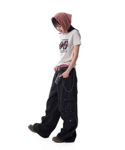 ☆aespa カリナ 着用！！【AAKAM】98 Knee Pin-Tuck Contrast Cargo