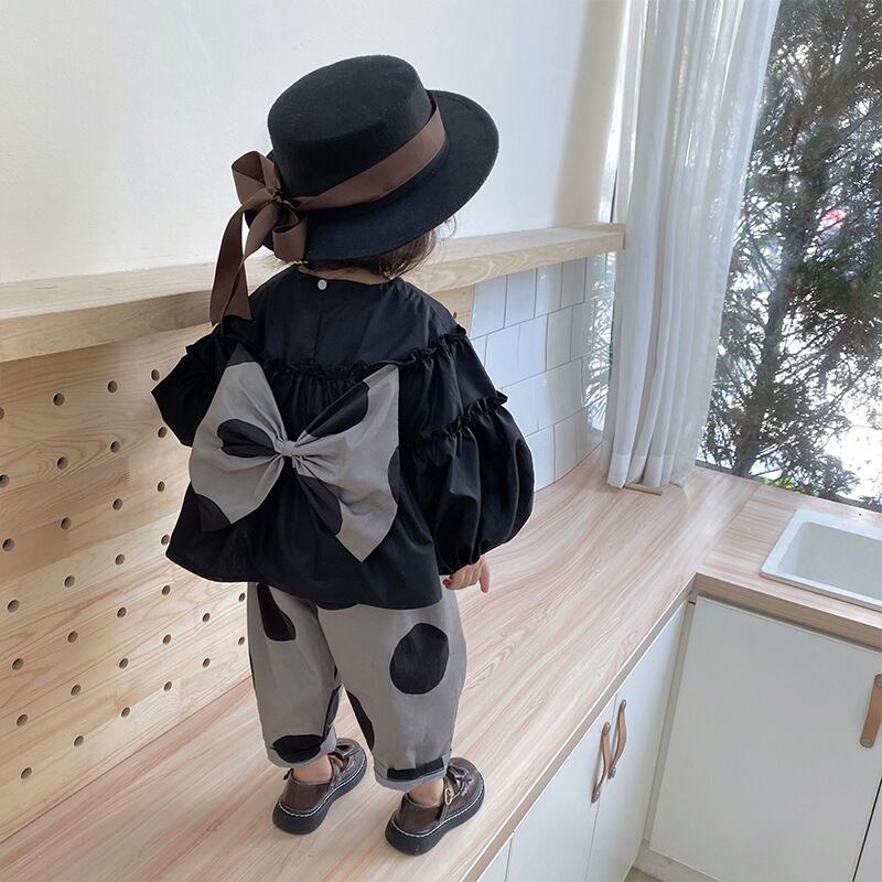 オータムレッド水玉リボントップス パンツ ロング 秋物 超面白いベビーショップ50071413700