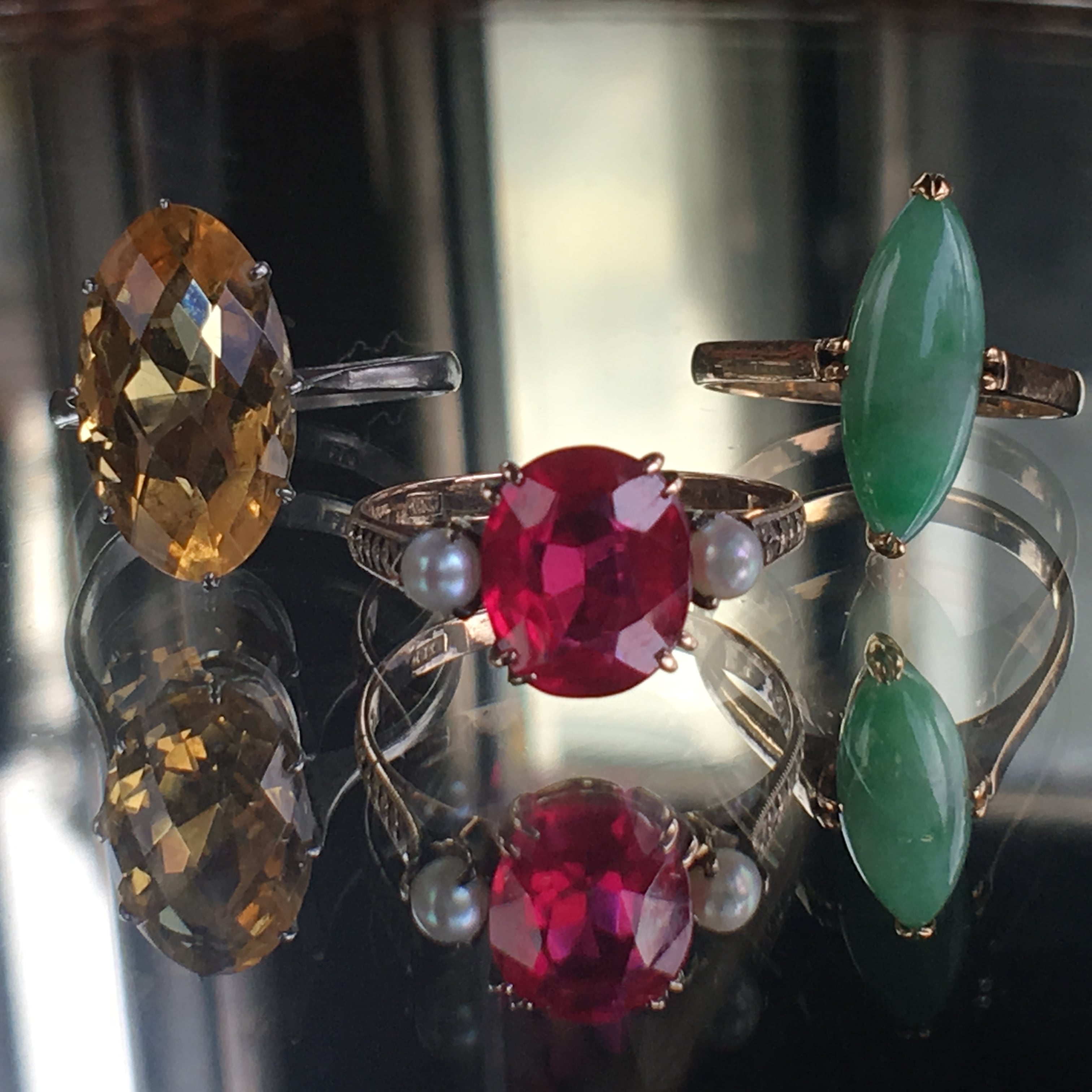 昭和初期 シトリン多面カット クラウン留めリング