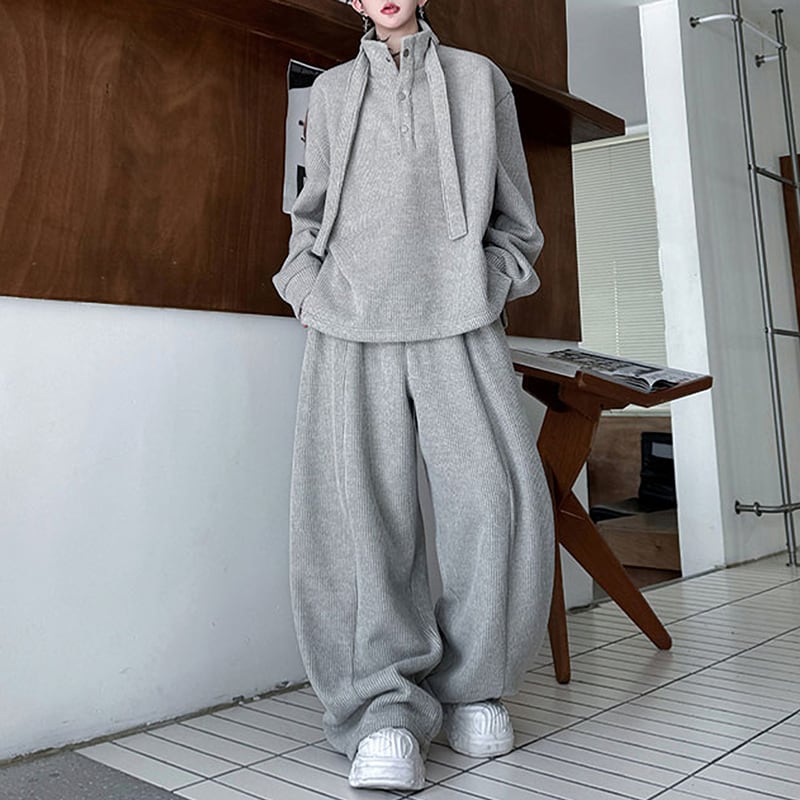 ラグジュアリーリラックス ヘンリーネック ニットセットアップ 3カラー LB1618