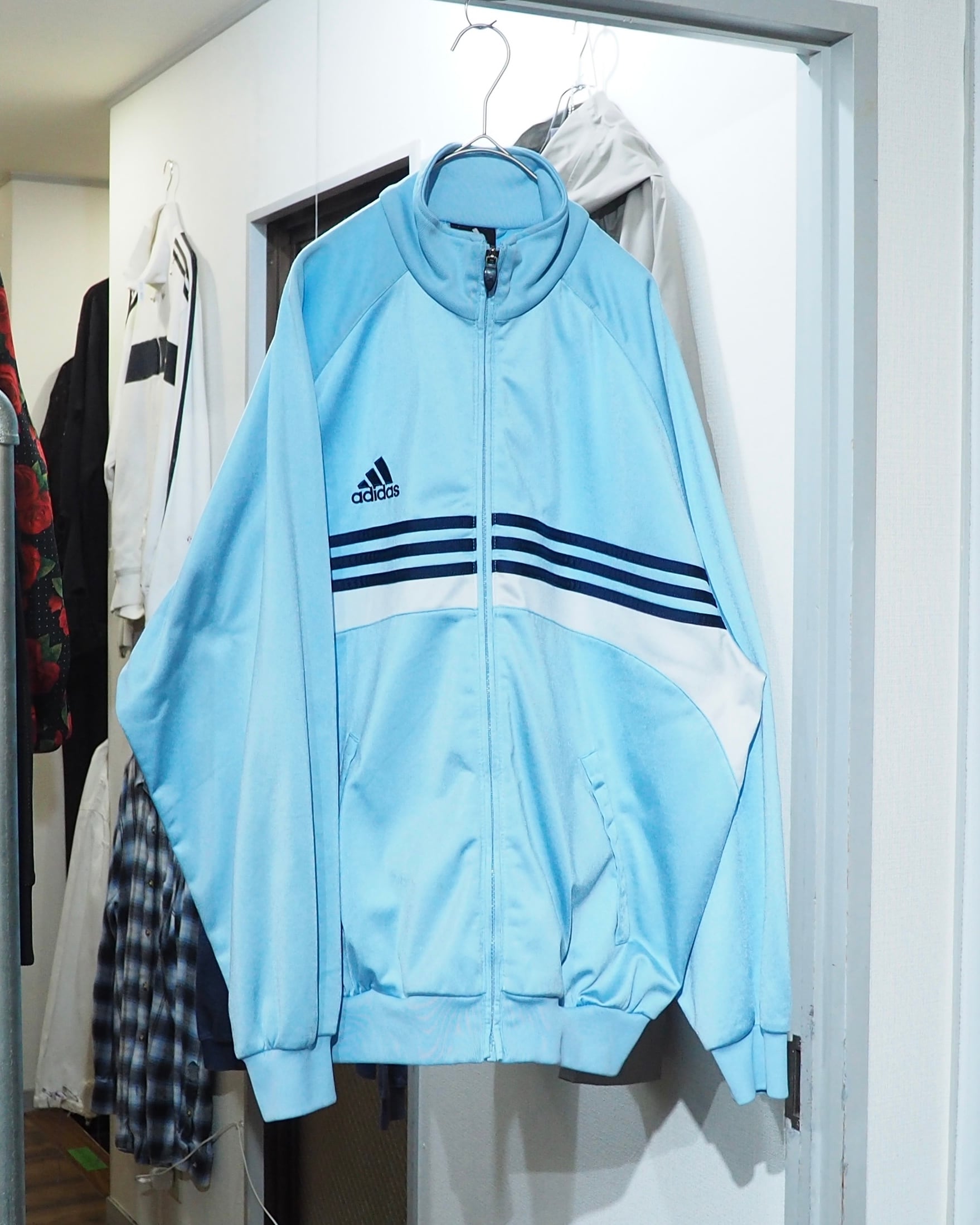 2000s ” adidas ” Shiny Light Blue × Three Line Embroidery Over silhouette Track jacket