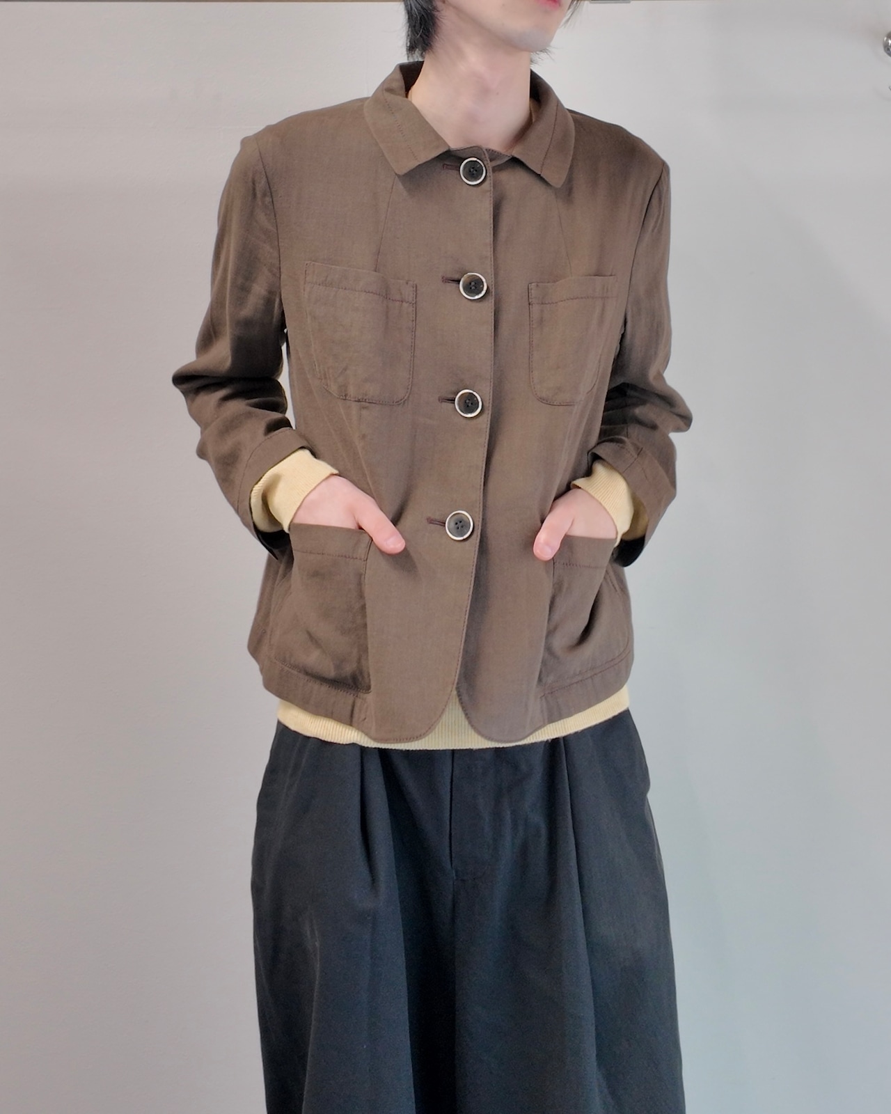 【DKNY】button up brown linen jacket