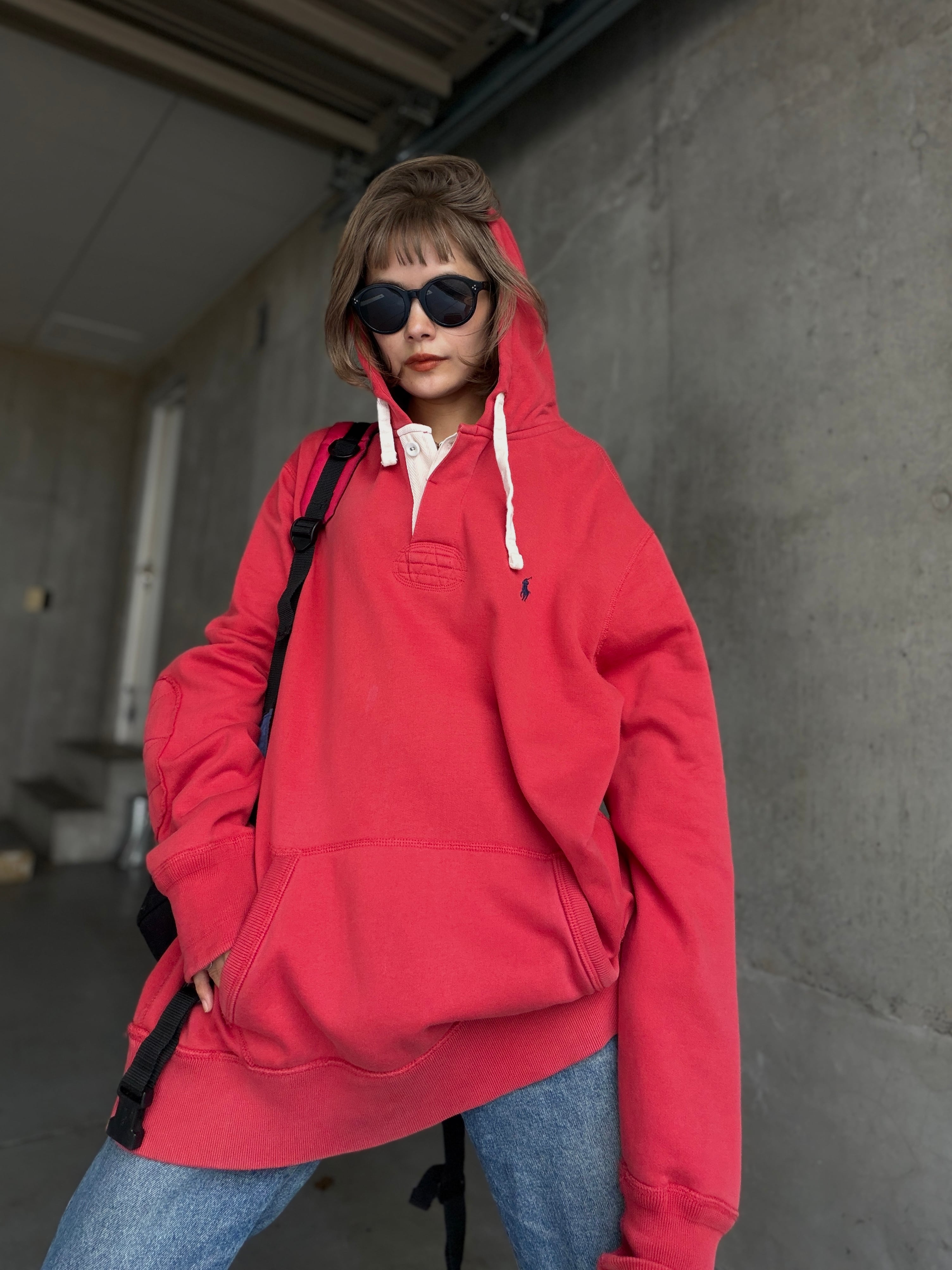 (CS2497)Polo Ralph Lauren half button elbow patch hoodie sweat