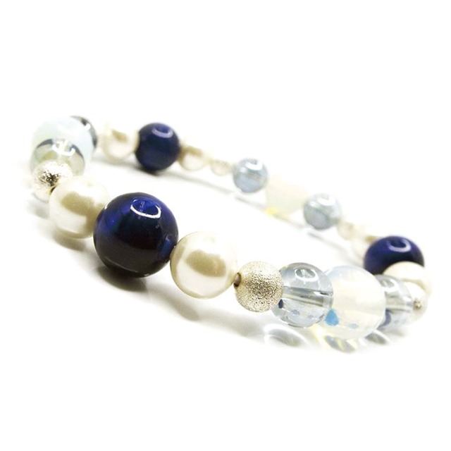 【願望実現】天然石 ブルータイガーアイ×オパール×アクアオーラ ブレス [10mm]