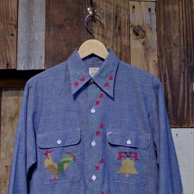 1970s BIGMAC Hand Embroidered Chambray Shirt / ビッグマック 刺繍
