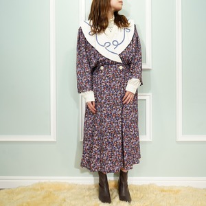 USA VINTAGE CHAUS FLOWER PATTERNED BIG COLLAR DESIGN ONE PIECE/アメリカ古着花柄ビックカラーデザインワンピース