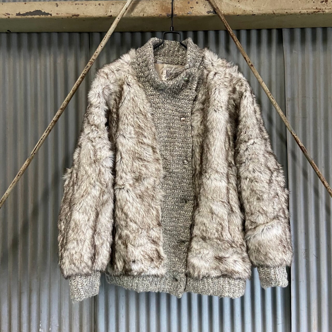60年代 USA製 ヴィンテージ Neiman Marcus フェイクファー ニット 切替 