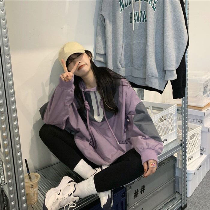 オータムルーズカジュアルジャケット レディースフードセーター ストリート 秋物 ステッチ ケッペル46489523091