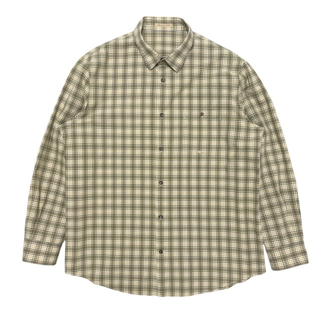 古着 パパス 長袖 チェックシャツ クリーニング済み Papas マドラスチェック柄 メンズ サイズ52 XL相当