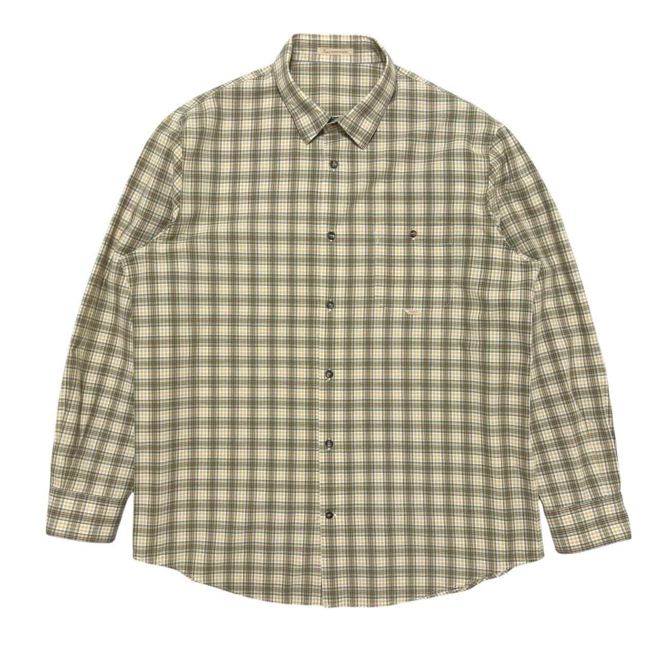 古着 パパス 長袖 チェックシャツ クリーニング済み Papas マドラスチェック柄 メンズ サイズ52 XL相当