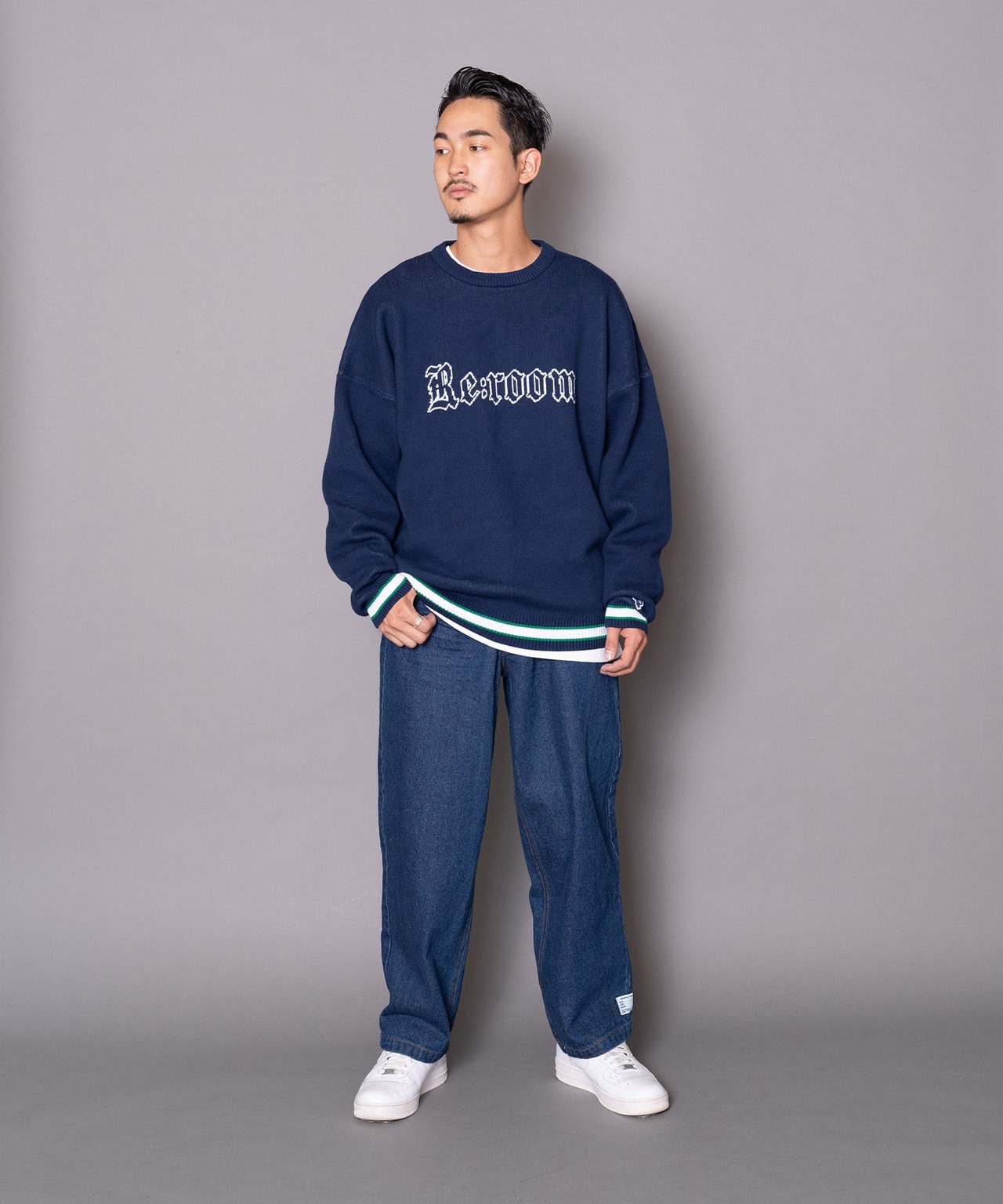 【#Re:room】＃RE:ROOM NEW YORK LOGO BIG CREW KNIT［REK106］