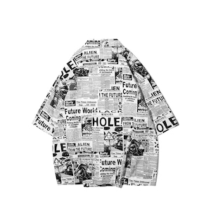 SALE 送料無料【HIPANDA ハイパンダ】メンズ シャツ MEN'S NEWSPAPER ALL OVER PRINT SHORT SLEEVED SHIRT / GRAY