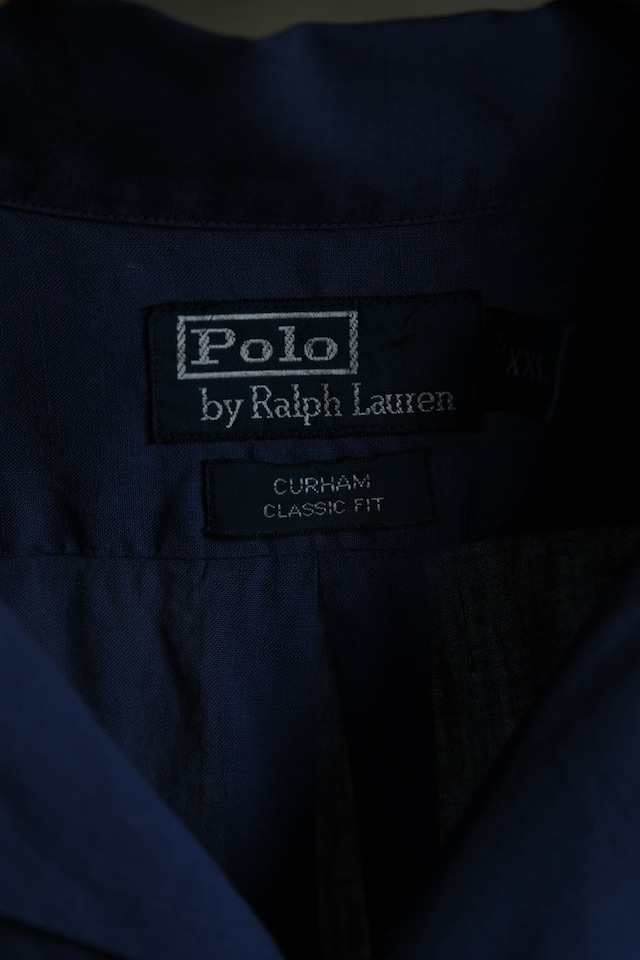 OK/90's "Polo by Ralph Lauren" CURHAM linen cotton open collar shirt/navy