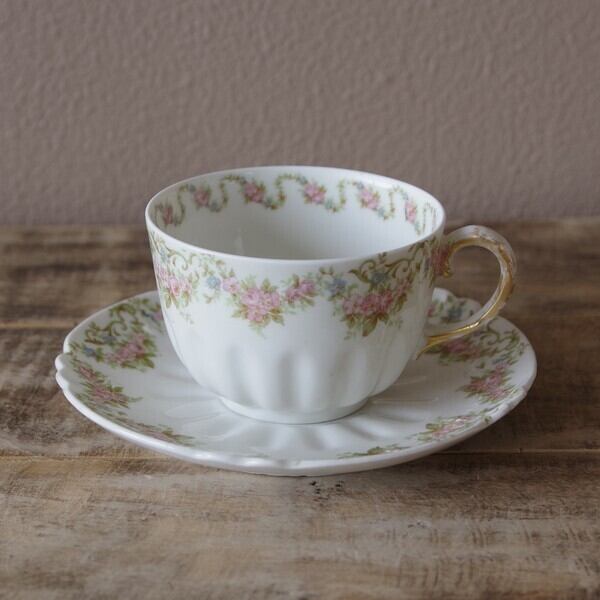 リモージュ 陶器 ゲラン Guerin ピンク 薔薇 花柄 金彩 ティーカップ