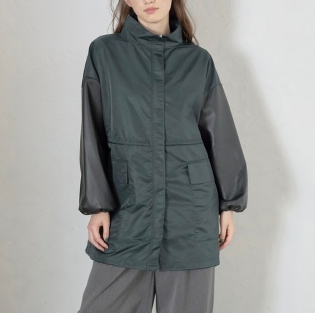 エコレザー×ナイロンスタンドカラージャケット