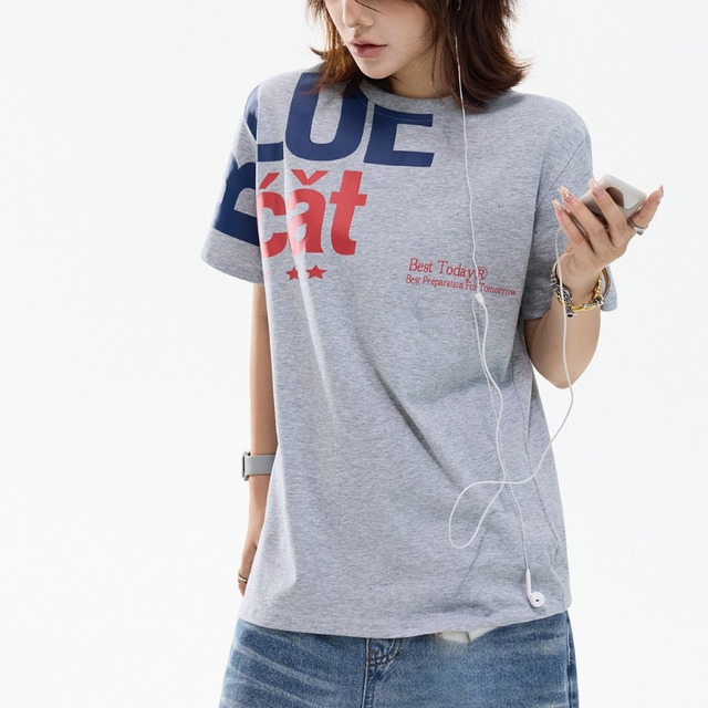 over logo grey short-sleeve tee　オーバーロゴグレー半袖ティー　J2052