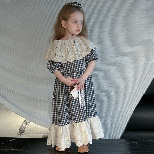 夏スクール風チェックワンピース