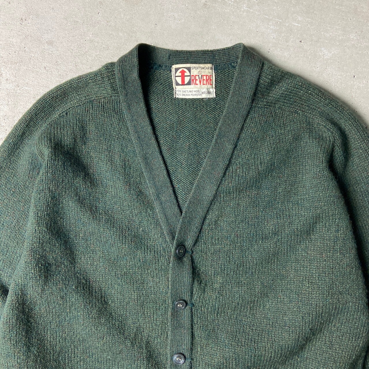 60年代 REVERE ウール×ポリエステル ニットカーディガン メンズS 古着 
