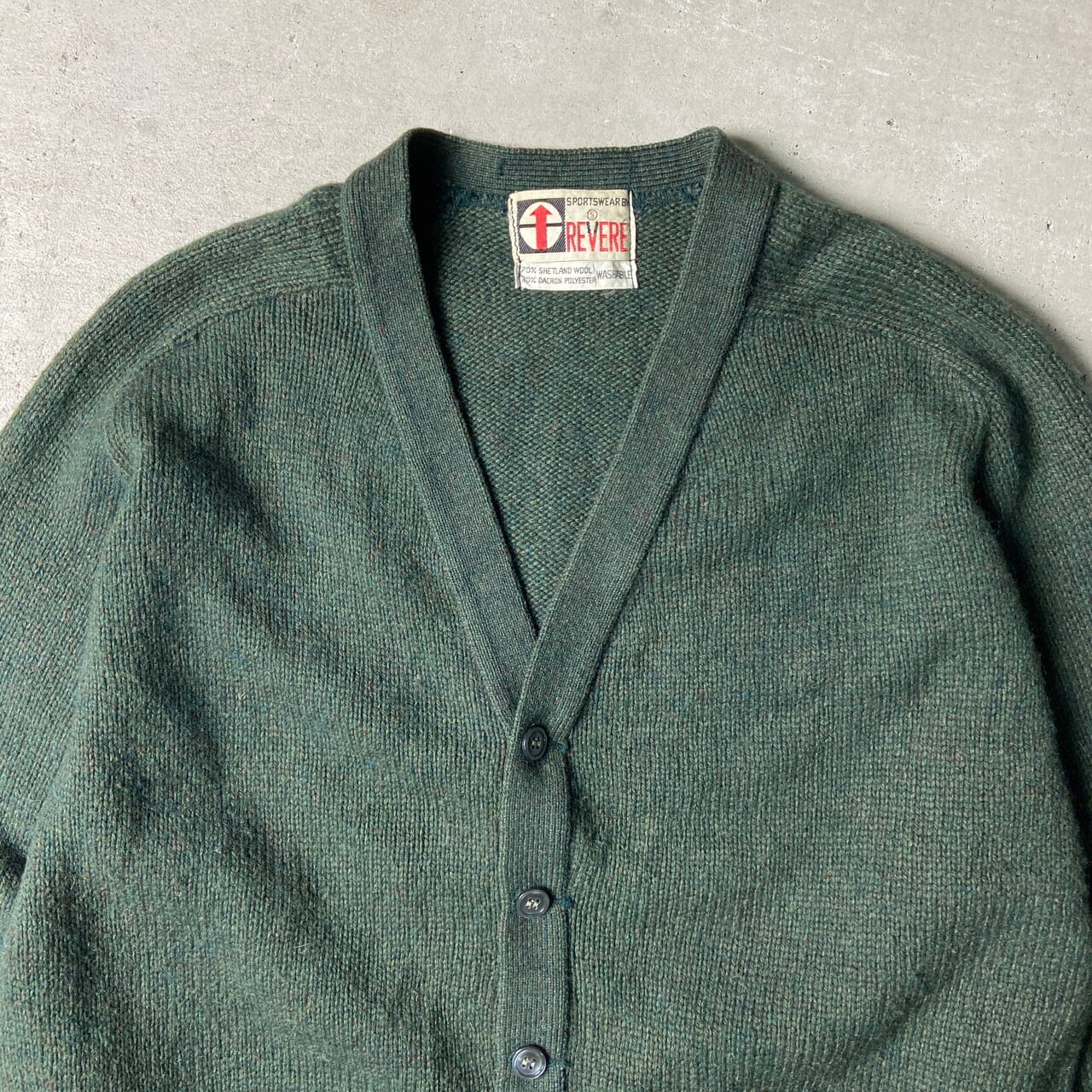 60年代 REVERE ウール×ポリエステル ニットカーディガン メンズS 古着 
