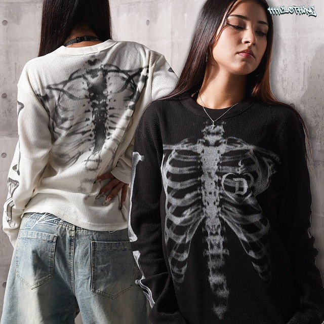 ◆ボーンプリント ワッフルロンTee◆gt-6259-362