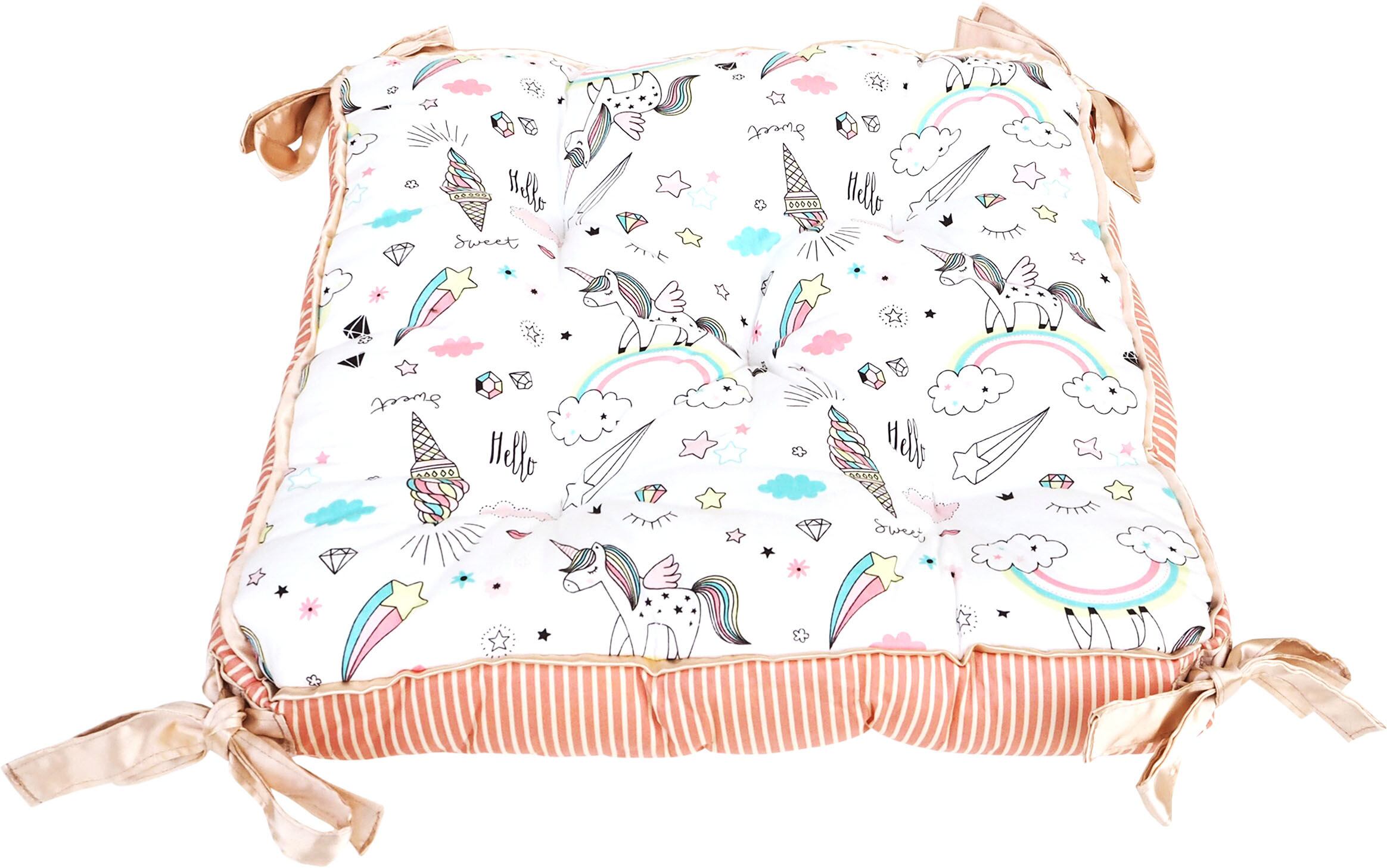 【ドッグベッド】ユニコーンのスクエアクッション　ホワイト/ブルー