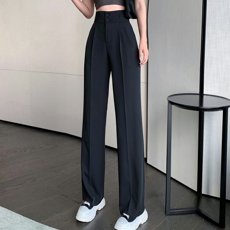 ブラックパンツ レディースルーズスプリングオータムハイウェストウェストスリムカジュアル 春物 秋物 スーパーモール39090126077