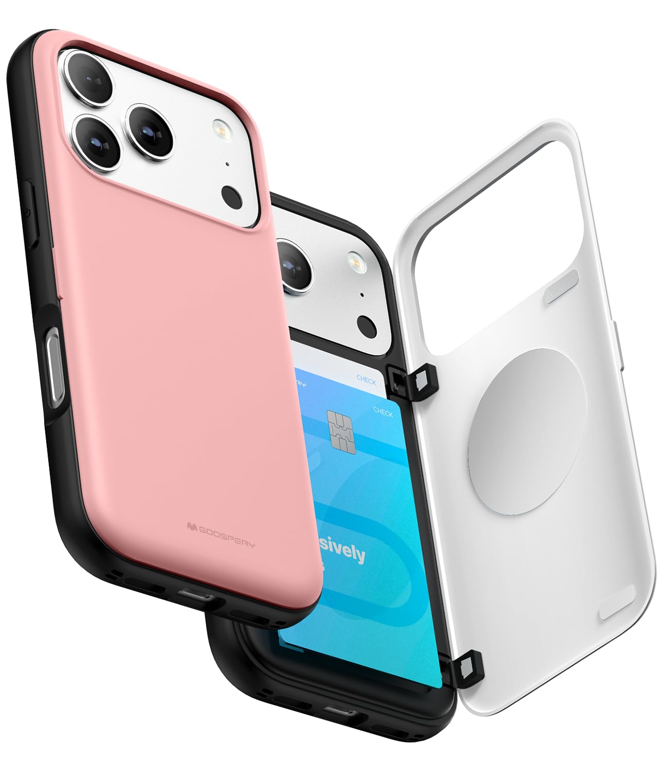 GOOSPERY マグネットドアバンパー iPhone 17シリーズ対応 ケース カードホルダー付きウォレット|マグネット自動開閉|デュアルレイヤー保護|頑丈なスマホ背面カバー. (ピンク, IPHONE 17 PRO)-IP17P-MDB-PNK