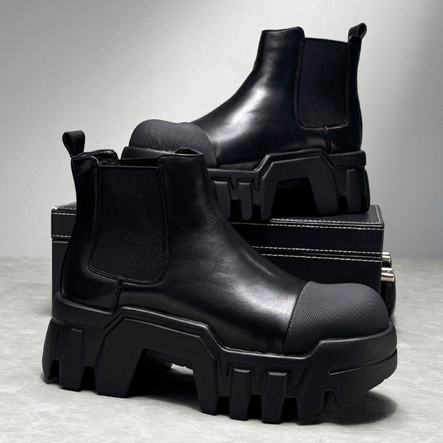 leather thick-soled ankle boots round toe mr0500