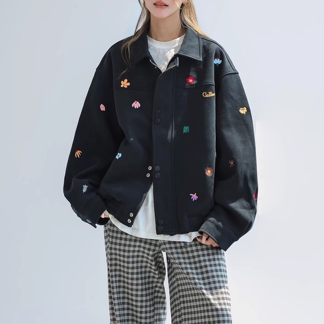 カラフルフラワーエンブロイダリージップブルゾン 2col   R01858