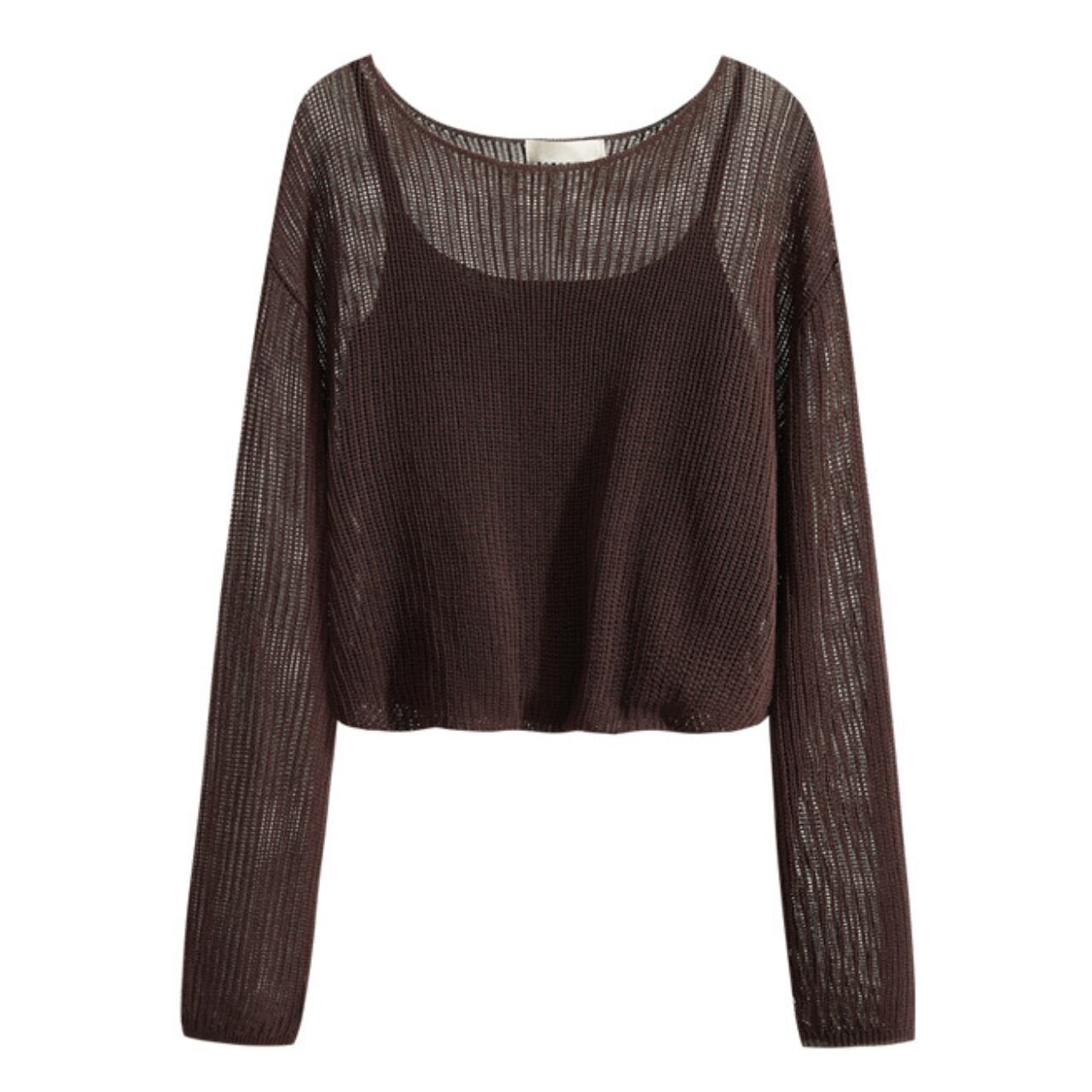 openwork knit round neck top L0033
