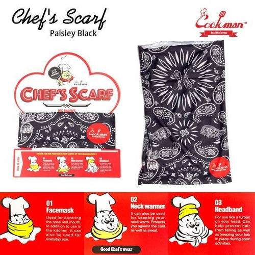 Chef's Scarf Paisley Black シェフスカーフペイズリーブラック ヘッドバンド フェイスガード ネックウォーマー 3way UVカット COOKMAN