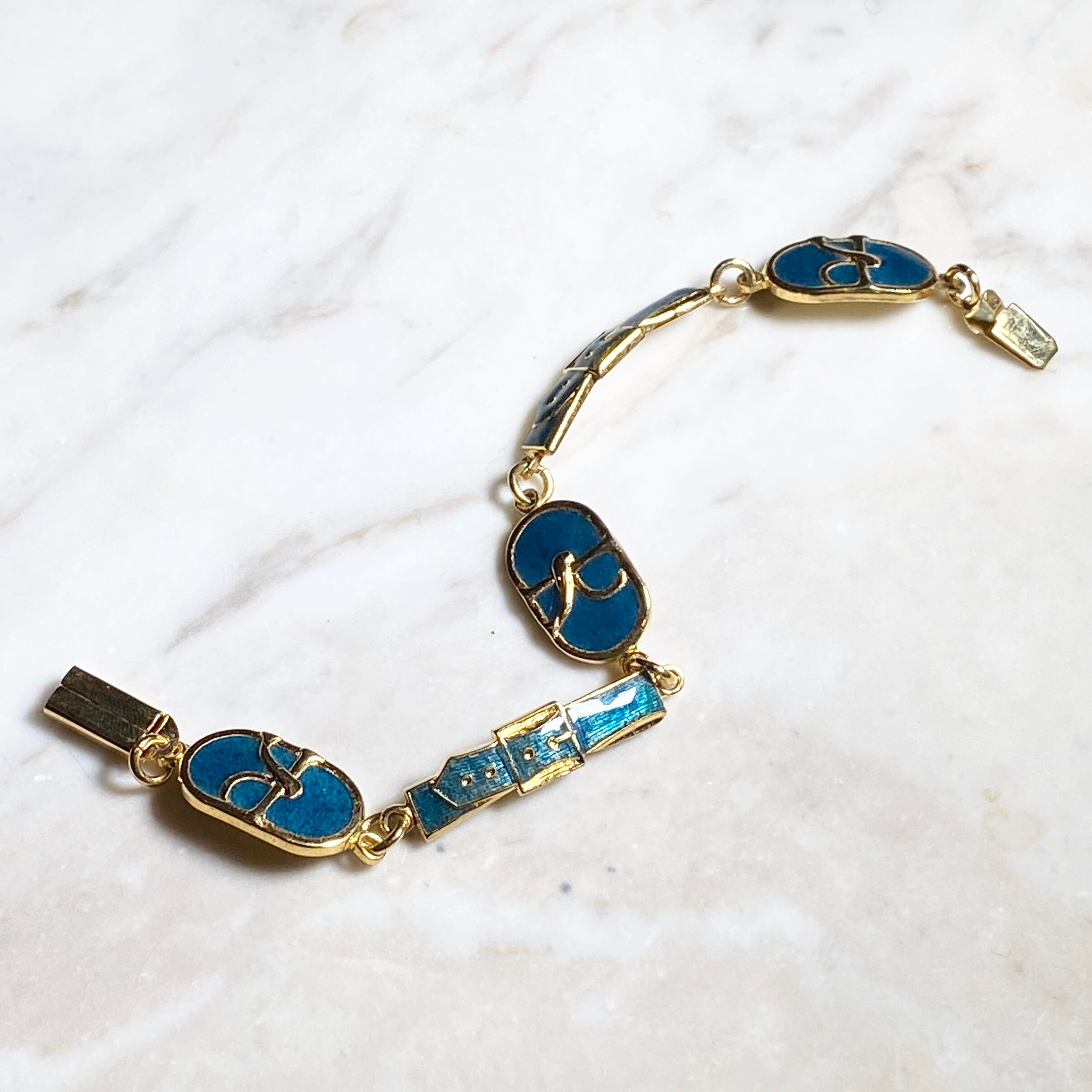 vintage ROBERTA DI CAMERINO metal×emerald blue enamel logo 