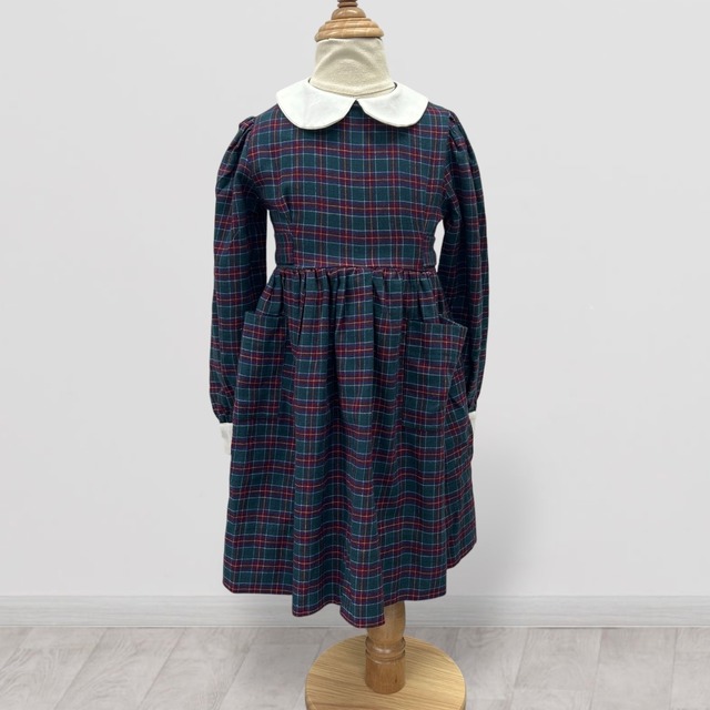 【2-3T】USA製 Laula Ashuley plaid round collar dress ローラアシュレイ チェック柄ドレス 丸襟 リボン付きワンピース