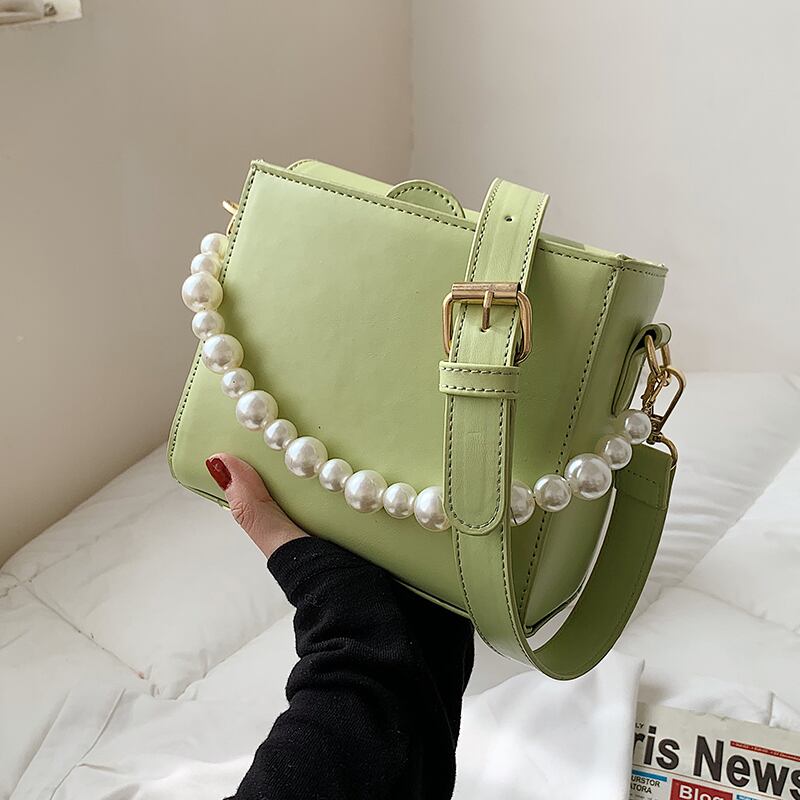 パールサマーレッド 夏物 クロスボディ 真珠 スクウェア ハンドバッグ 手作りハンドバック78464216198