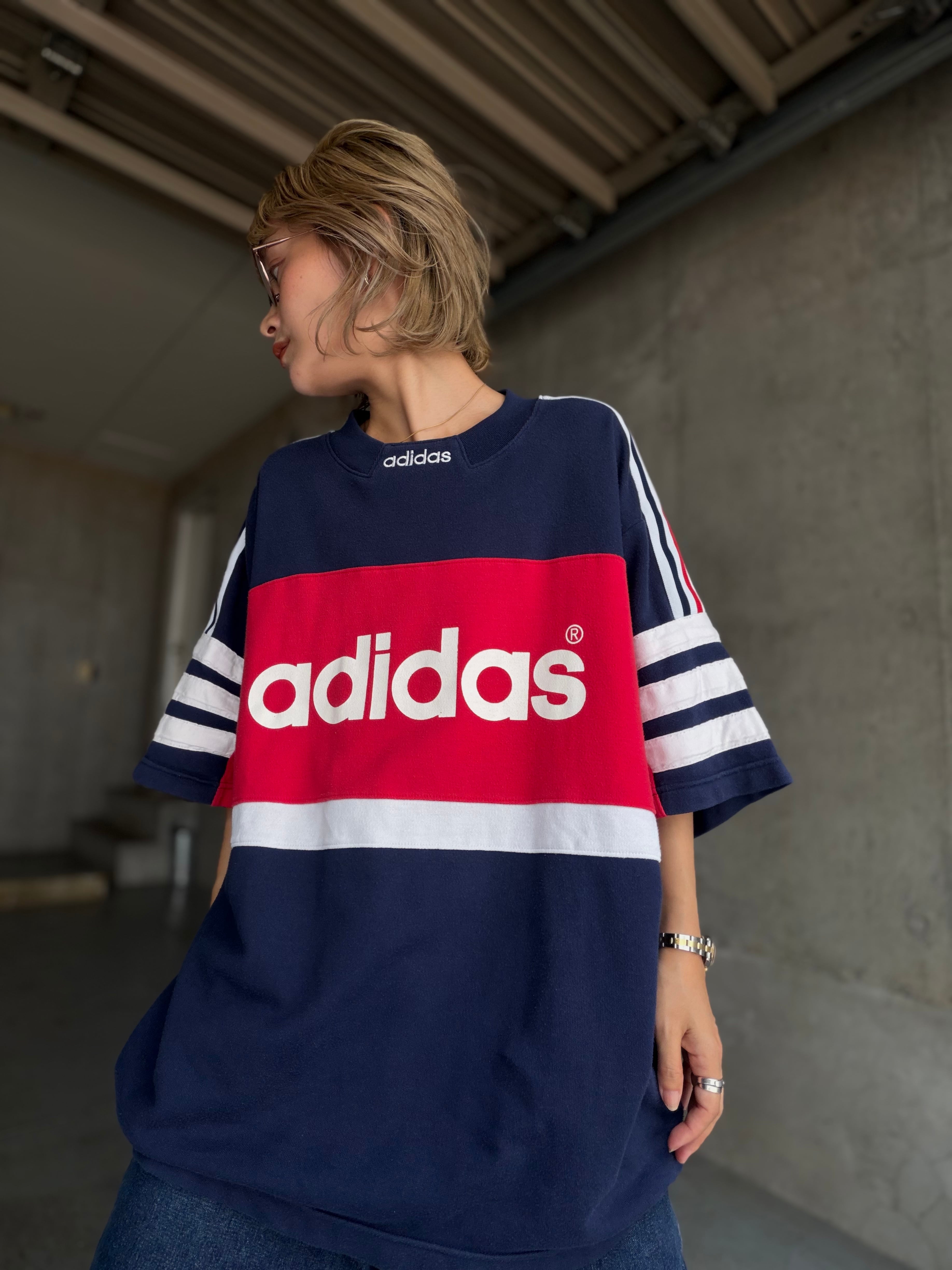 (CS2417)90‘s adidas big logo half sleeve sweat