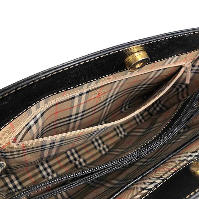 BURBERRY バーバリー ハンドバッグ ブラック プレートロゴ レザー トートバッグ vintage ヴィンテージ オールド 22n2xt