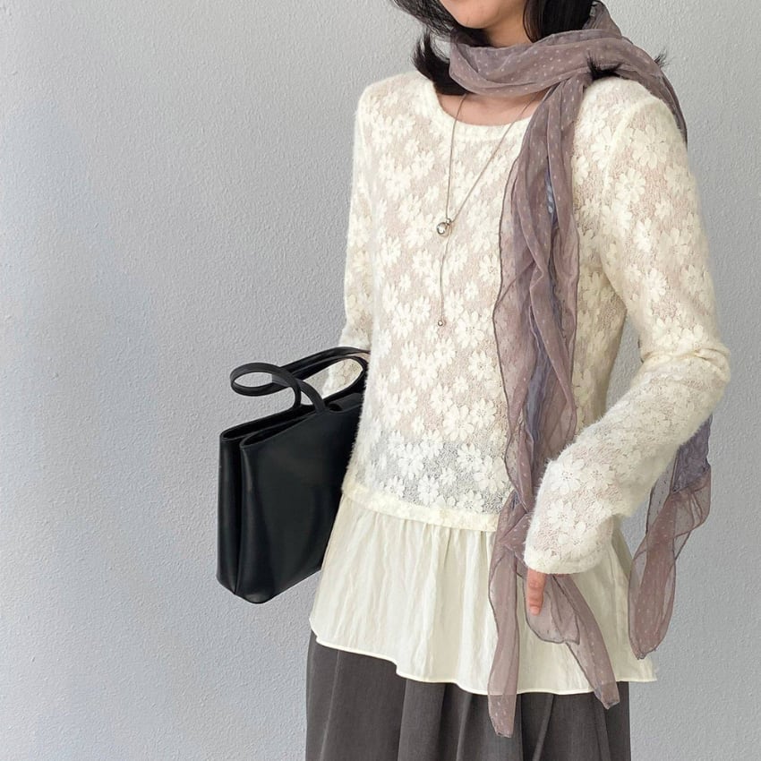 lace panel peplum top　J00471