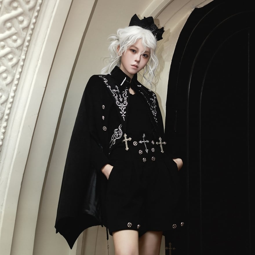 ゴシック十字刺繍マント付き オールインワン 3点セット 皇子系