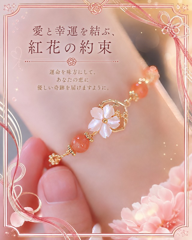 愛と幸運を結ぶ、紅花の南紅瑪瑙ブレスレット❤︎B119