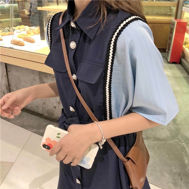 ワンピース ボタン シャツ リボン ボタン 襟シャツワンピ 韓国ファッション