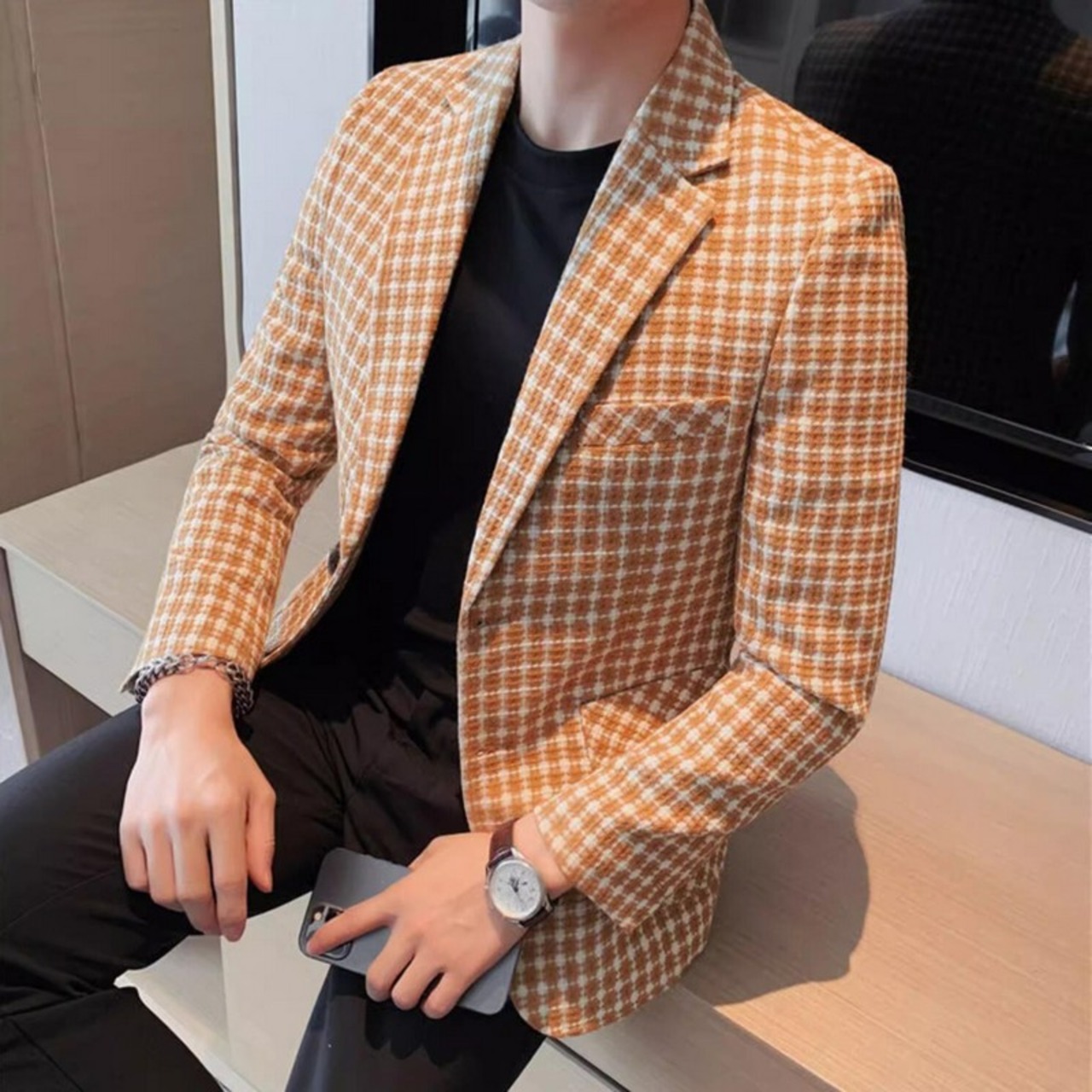 plaid formal suit jacket 00144