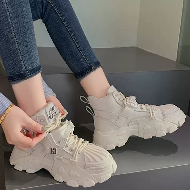 ハイカット でかっこよく ベルクロ スニーカー シューズ 厚底 脚長見え スタイルアップ 学生 通学 スポーティー カジュアル メンズライク ストリート Lamitte Deco トレンド 韓国ファッション ショップ Base店