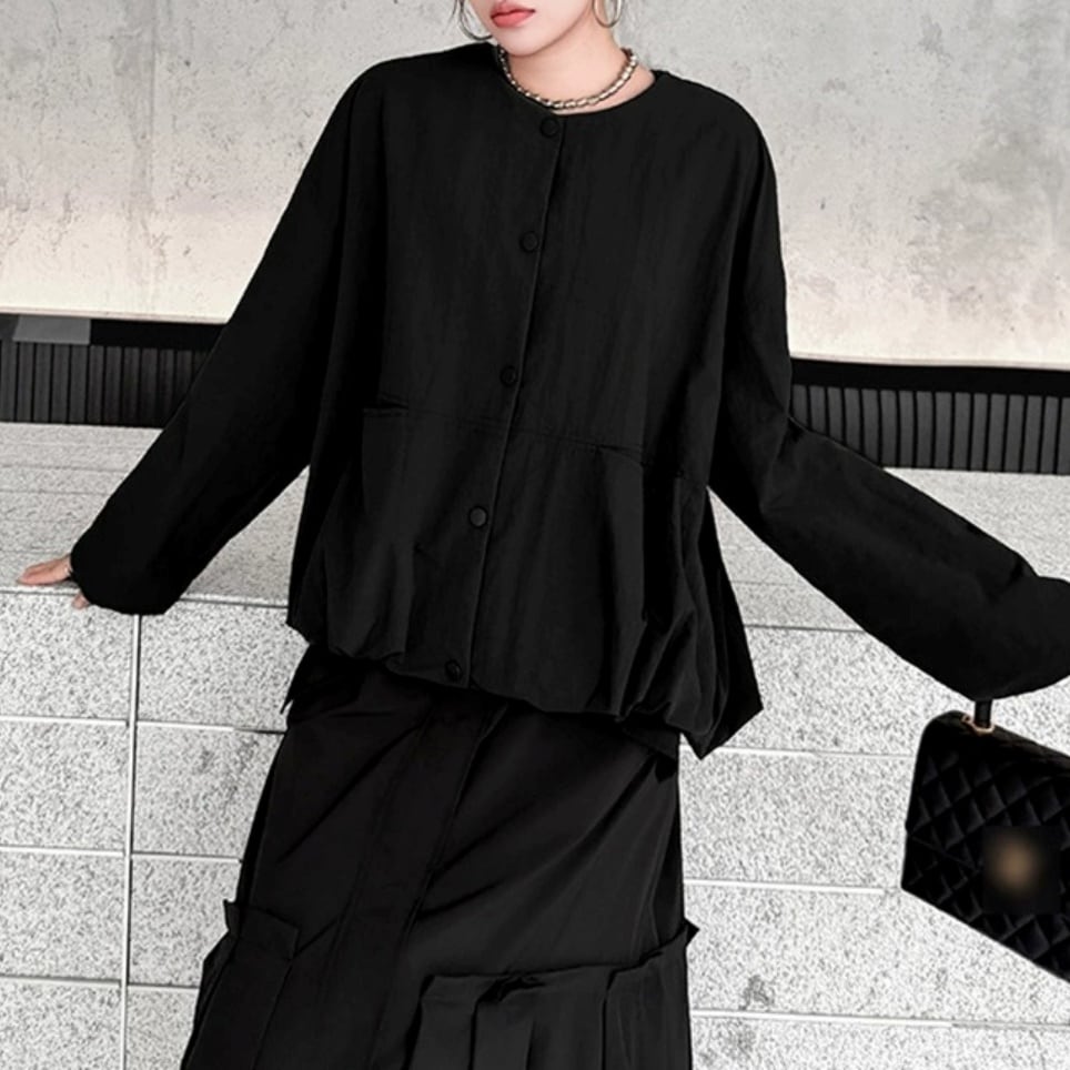 ボタンフロント パッチポケット ショート ジャケット 2color JK0354