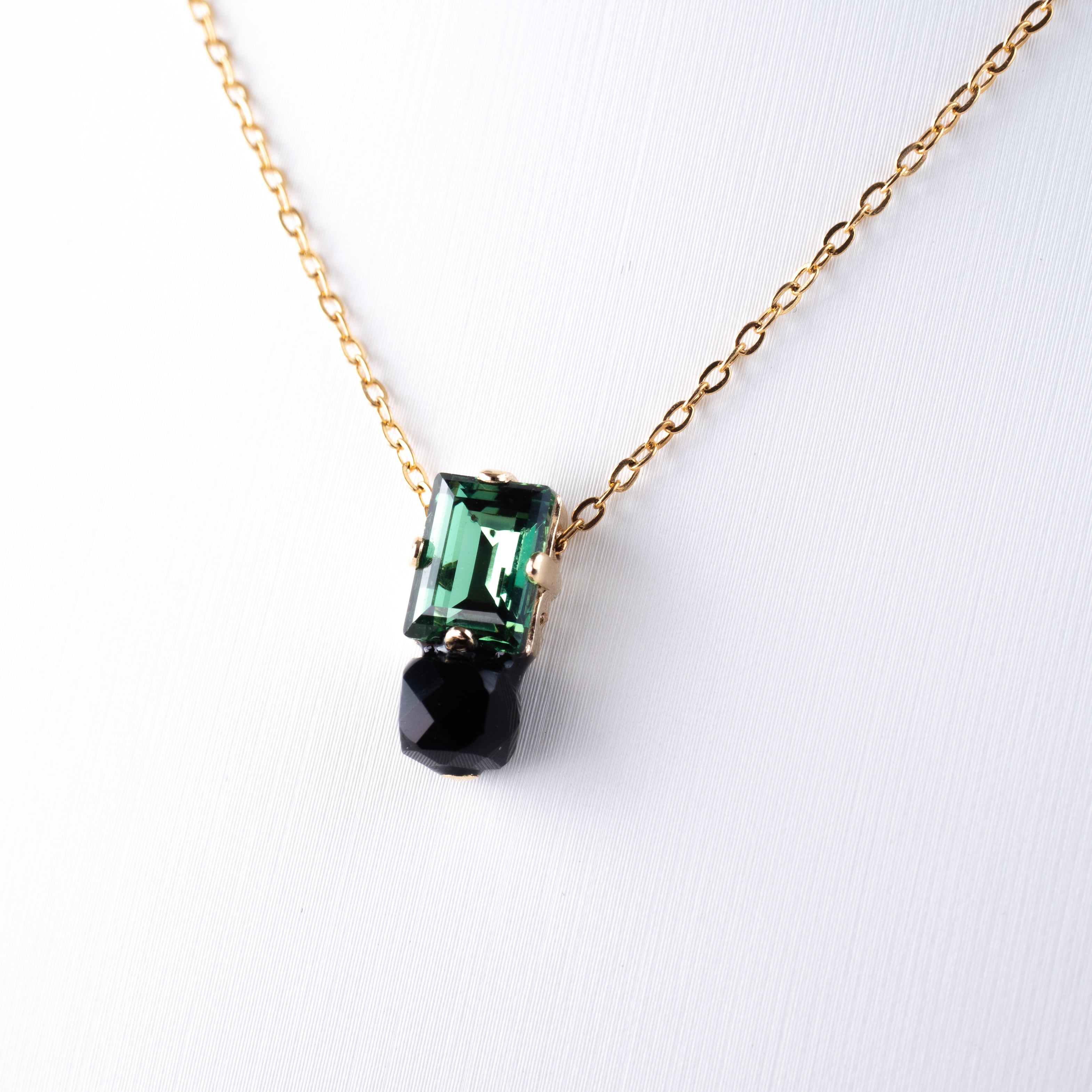 モスグリーン×ブラックオニキス ネックレス サージカルステンレス製