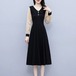 ワンピース ミドル丈 長袖 無地 シンプル 切り替えデザイン シック プルオーバー Aラインスカート ハイウエスト 春 秋 レトロ ブラック ベージュ 20代 30代 レディース お出かけ お呼ばれ