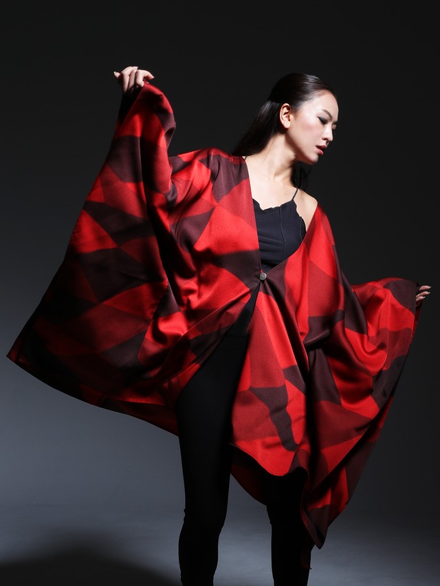 着物ポンチョ（Kimono poncho）Red
