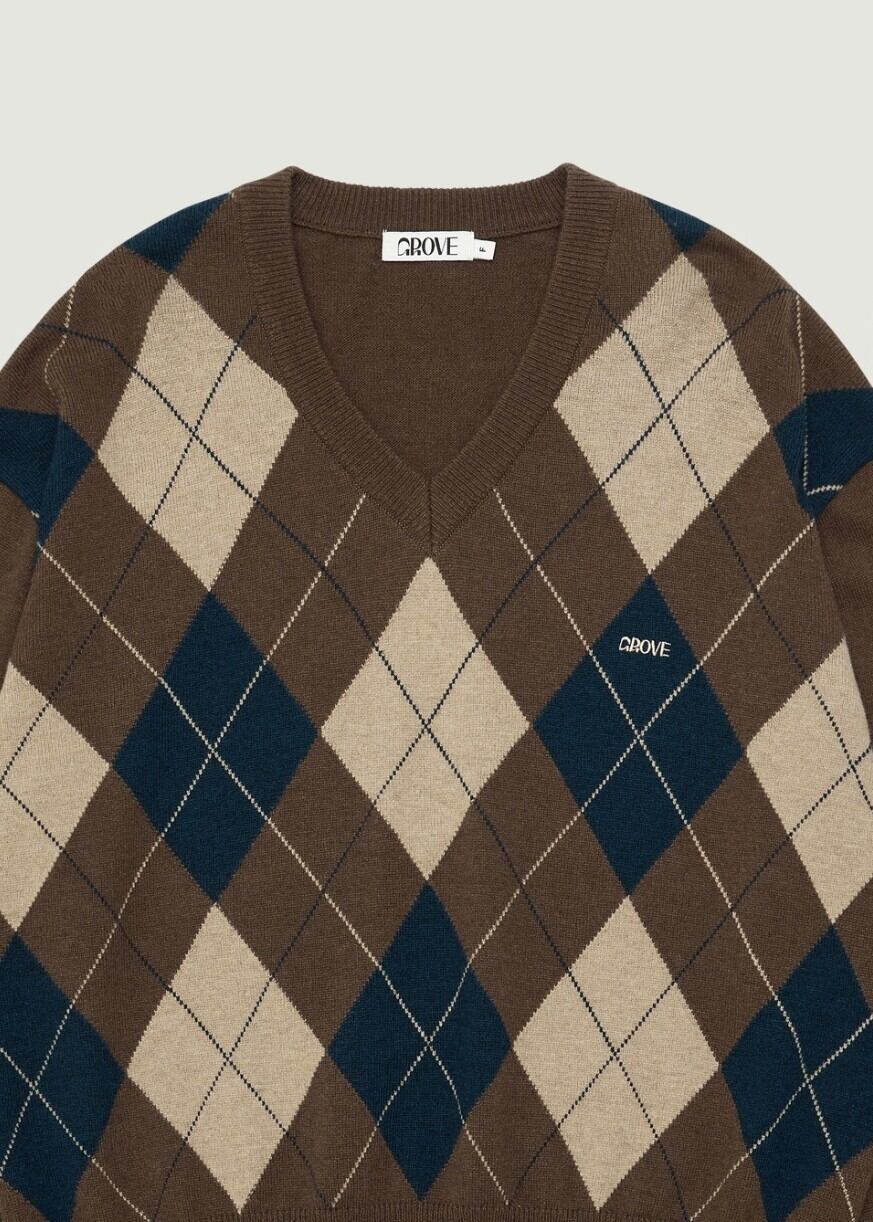 ☆IVE ユジン 着用！！【GROVE】MOMO ARGYLE KNIT (BROWN) | もごつ