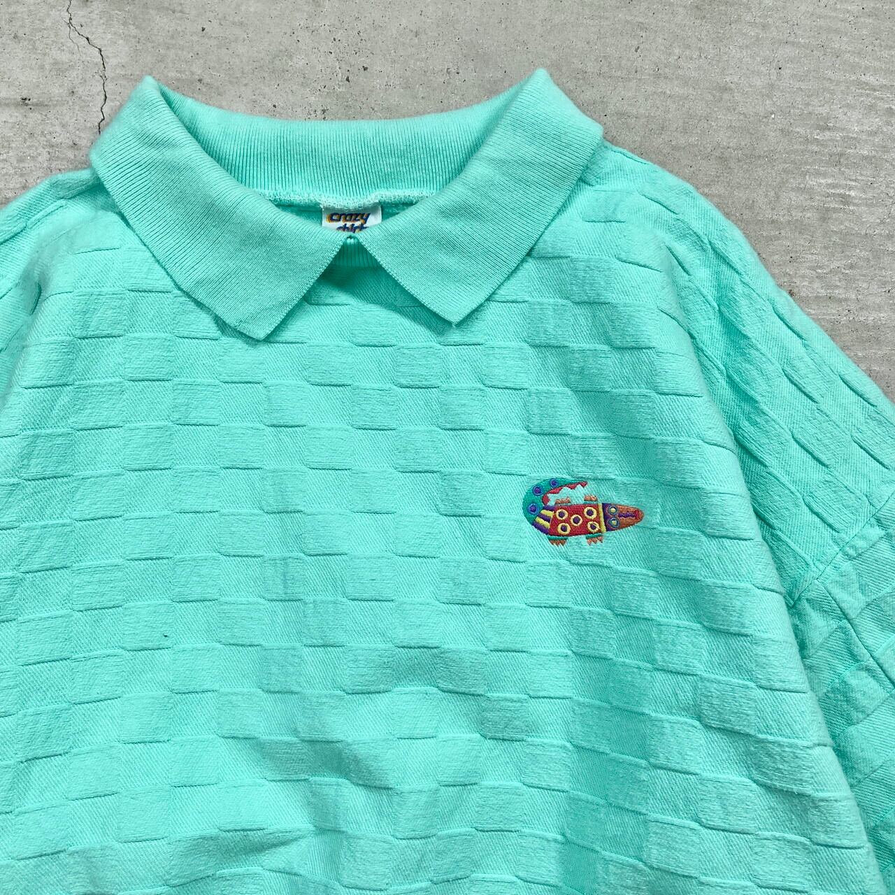 90年代 USA製 ワニ アニマル刺繍 襟付き スウェットシャツ メンズXL