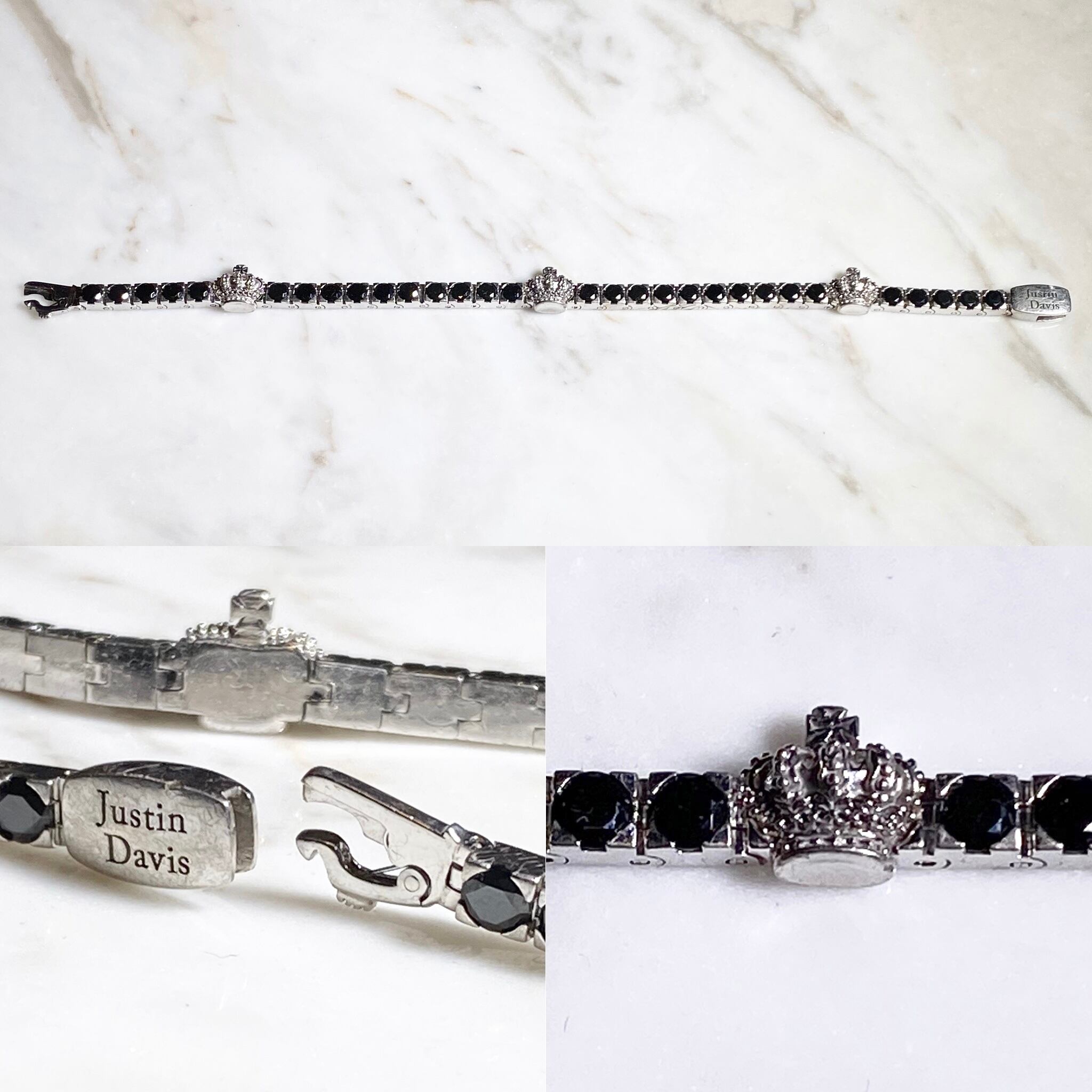 JUSTIN DAVIS silver three-crown bracelet set with black stone | NOIR ONLINE  powered by BASE